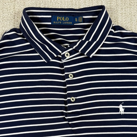 Polo Ralph Lauren Other - Polo Ralph Lauren Mens XL Navy White Striped Cotton Short Sleeve Golf Polo Shirt